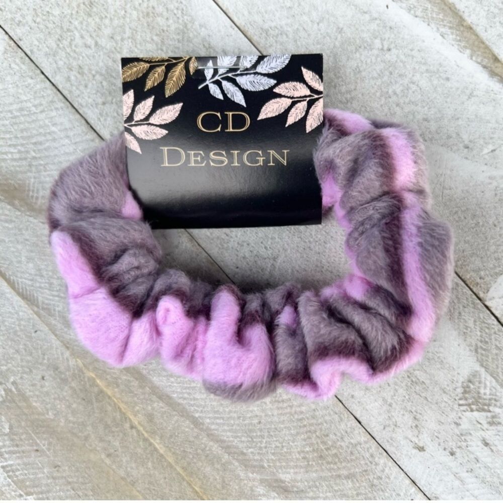 Pink and Grey fleece scrunchie